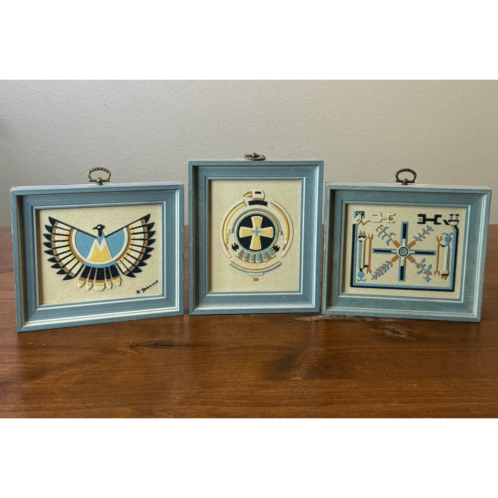 Lot 3 vtg Native American Indian RAINBOW WAY N.M Sand Thunderbird Signed Johnson